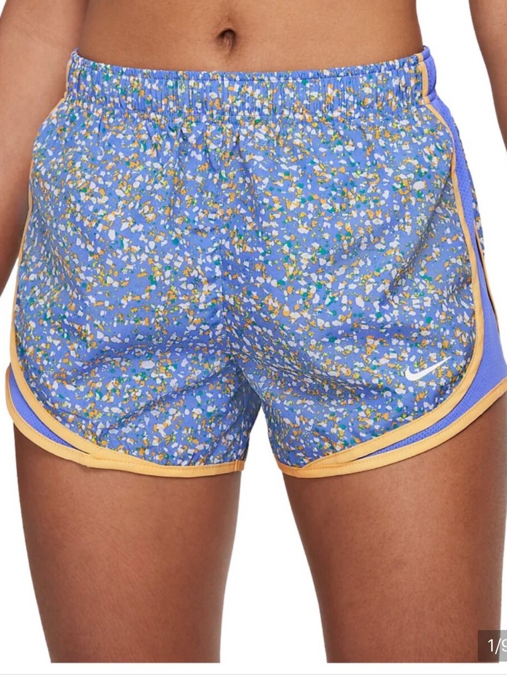 Nike Blue Floral Print Athletic Shorts with Yellow Trim